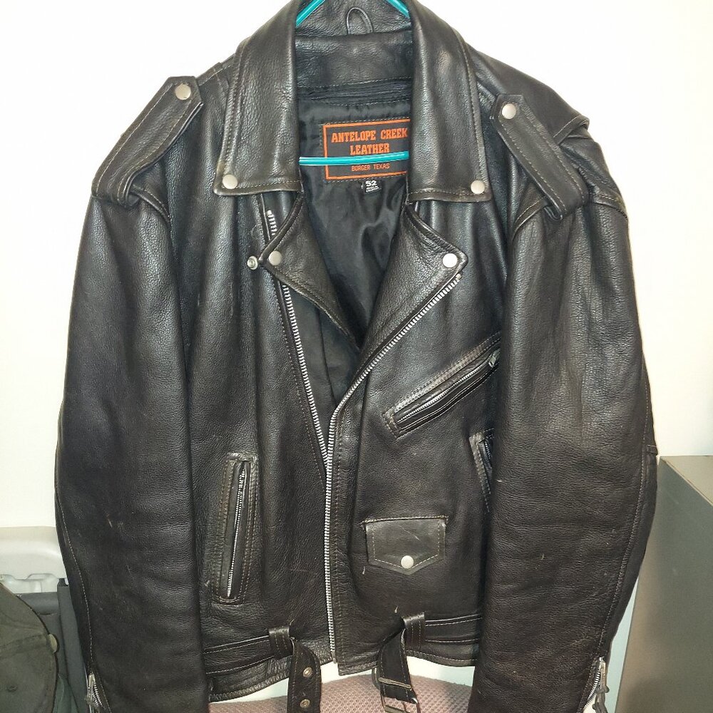 ANTELOPE CREEK LEATHER MOTORCYCLE JACKET MENS SZ 52 REMOVABLE LINER HEAVY